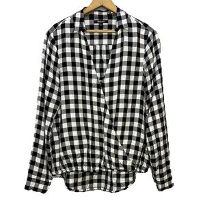Madewell Wrap Front Shirt Top Size S Small Buffalo Check Black White L/S J8069